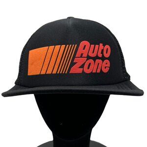 Vintage AutoZone Trucker Hat Snapback Foam Mesh Cap Black Orange Mechanic Racing